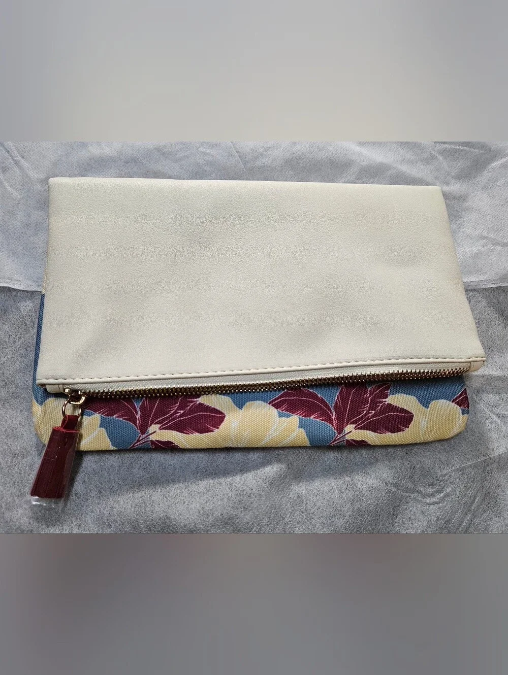 Rachel Pally Cream Fold-Over Clutch with Floral Accent
